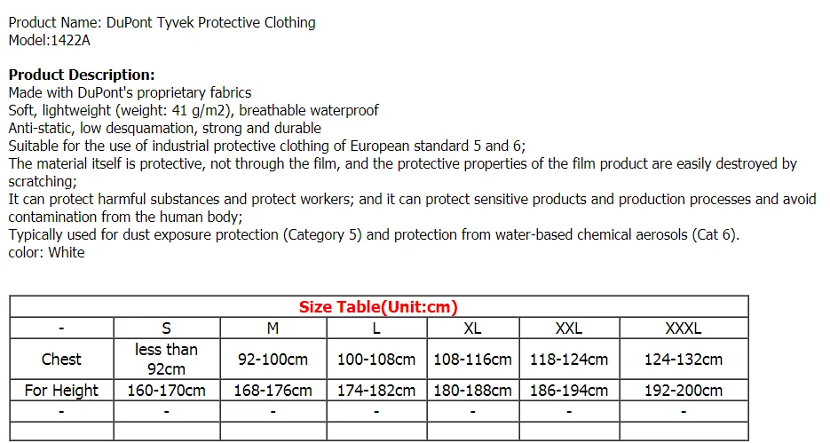 Tyvek для DUPONT защитная одежда одноразовые комбинезоны с капюшоном безопасность Антистатическая химическая рабочая одежда пылезащитный анти-всплеск