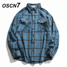 OSCN7 Повседневная клетчатая рубашка карго с длинным рукавом, Мужская Уличная одежда, осенние модные рубашки с длинным рукавом, мужские рубашки харуджку H9551