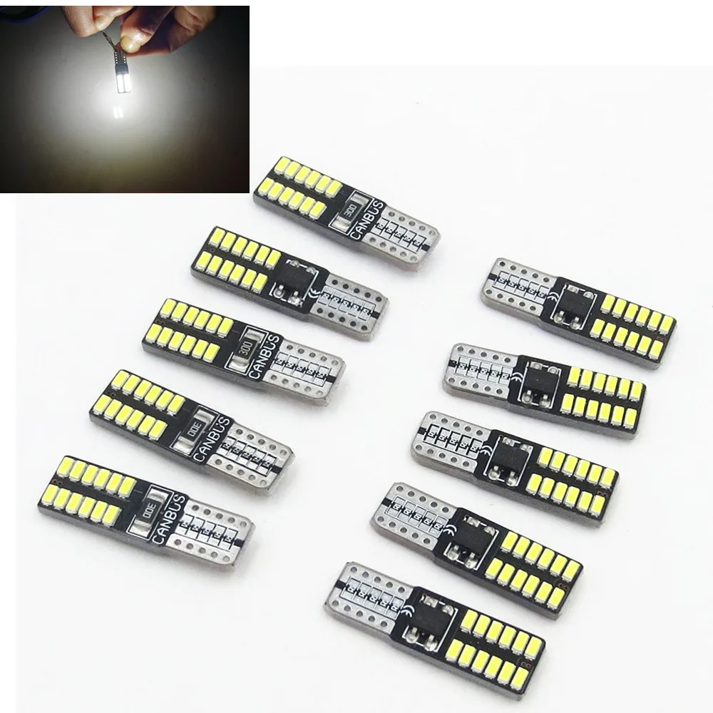 10pcs T10 LED W5W 168 194 24 LED CANBUS 3014SMD ERROR FREE Car Side Wedge  Light Reading Dome Bulb Wedge License Plate Lamp