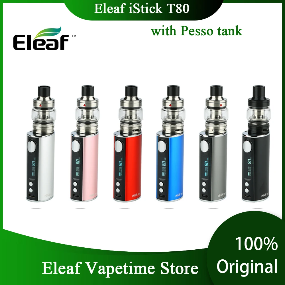 Оригинальный Eleaf iStick T80 VW комплект w/3000 mAh батарея и 5 мл Pesso бак 80 Вт Макс выход и EF-M 0.6ohm/EF 0.3ohm электронная сигарета вейп комплект