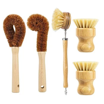 

5 Pieces Cleaning Brush Set - Eco Friendly Brushes Scrubber with Coconut and Fiber for Dish Brush,Pot Brush,Bottle,Vegetable and