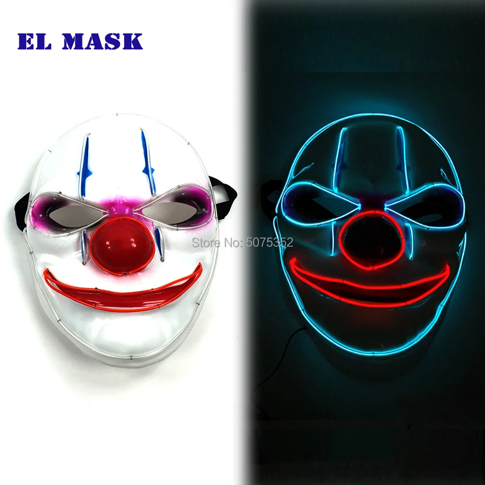 

Hot Sales EL Cold Light Joker Mask Cosplay LED Luminous Neon Mask Clown Halloween Glowing Masks For Carnival DIY Glowing Bar