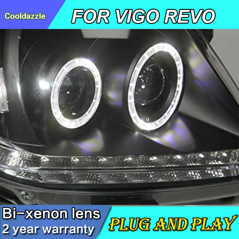 1 пара светодиодный фары для Toyota HILUX VIGO светодиодный Ангельские глазки фара передний свет черный Корпус 2004-2010 год