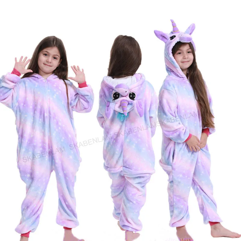 Onesie/Детская Пижама кигуруми с единорогом; зимняя Пижама с пандой; Пижама с единорогом для мальчиков и девочек; Фланелевая пижама с животными для костюмированной вечеринки; одежда для сна с капюшоном