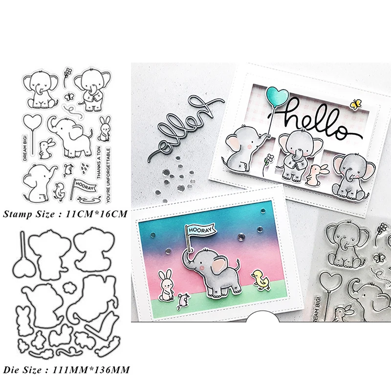 

Elephant friend Metal cutting dies and Clear Stamps Transparent Silicone Seal for DIY scrapbooking photo album Decorative