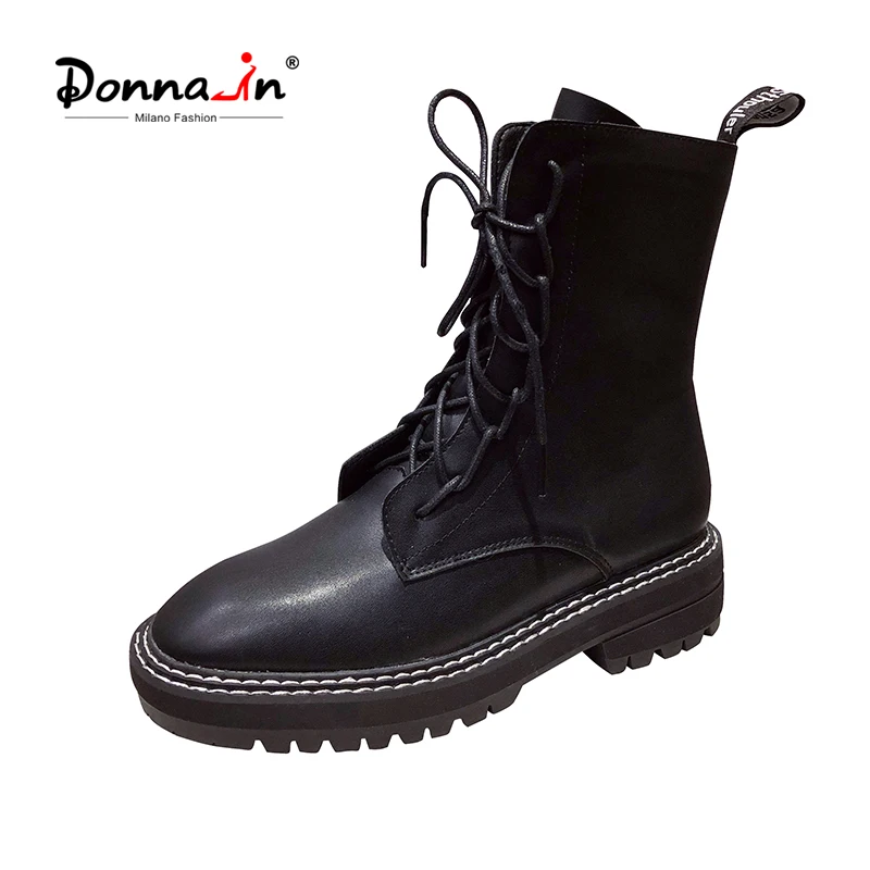 

Donna-in British Style Women's Boots 2020 Lace-up Thick Platform Winter Martin Female Shoes Rubber Fashion Motorcycle Punk Cool