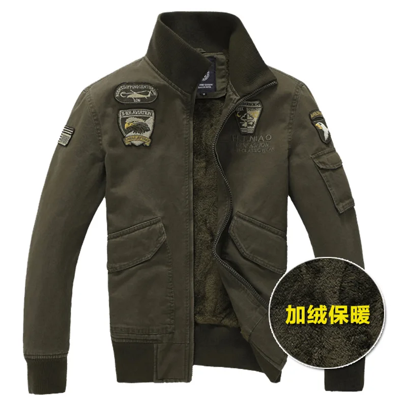 

Winter Men Jacket Brushed And Thick Air Force One Large Size Jacket Men's Embroidery Badge Jacket Workwear Coat
