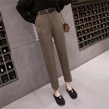 

Mazefeng 2020 Spring Summer Women Pants with Belt High Waist Casual Pockets Fashionable Office Lady Suit Woolen Trousers S-XXL