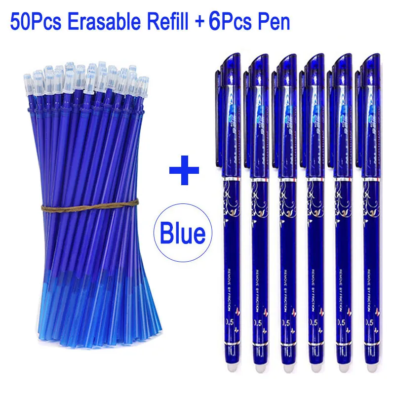 50blue ink 6pen 6+ 50 шт/набор 0,5 мм стираемая гелевая ручка стирающаяся ручка с пастой штангой синие Черные Красные стираемые чернила школьные канцелярские принадлежности Офисные инструменты для письма - Цвет: 50blue ink 6pen