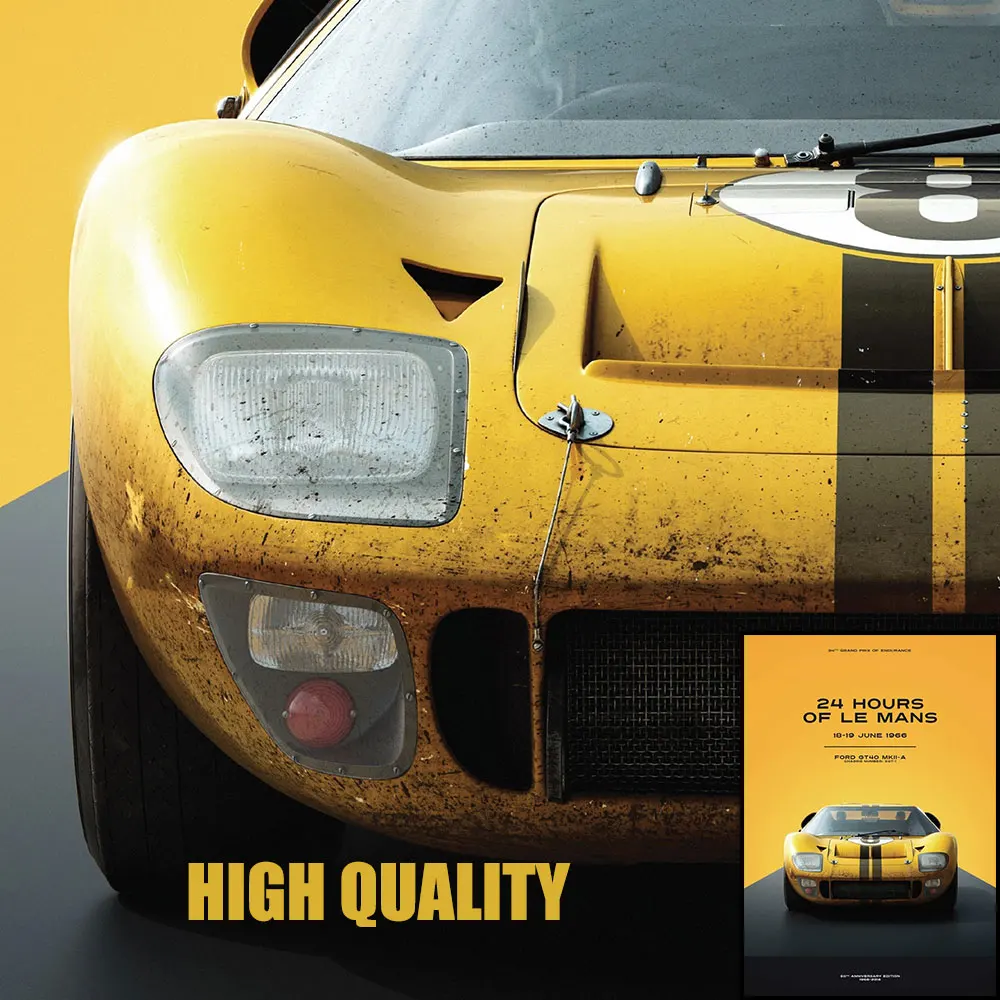 24 Hours Of Le Mans FORD GT40 MKII-A Racing Car Poster Print Canvas Painting Home Decor Wall Art Picture For Living Room