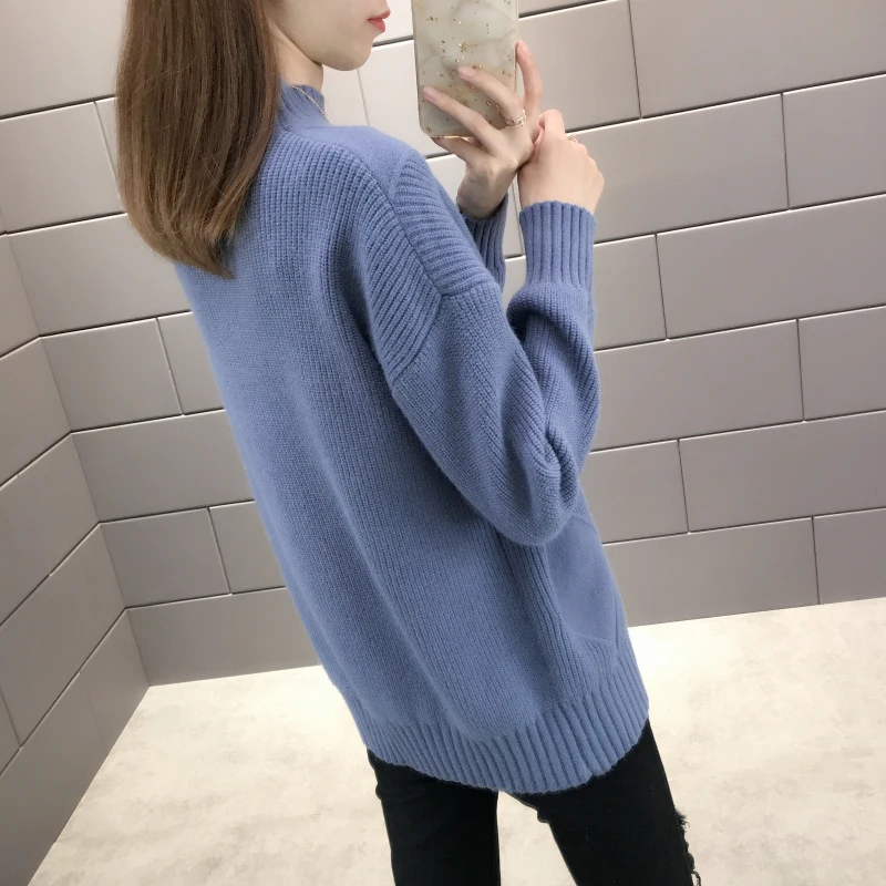 2019 New Fashion Women Sweaters Autumn Winter Elastic Pullovers Female Solid Long Sleeve Half Turtleneck Casual Female Tops 1003