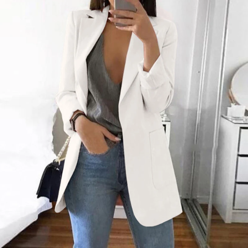 

2019 Women's Fashion Lapel Suit Jacket Cardigan Blazer Office Lady Business Formal Suit Coat Autumn Long Sleeve Slim Jackets