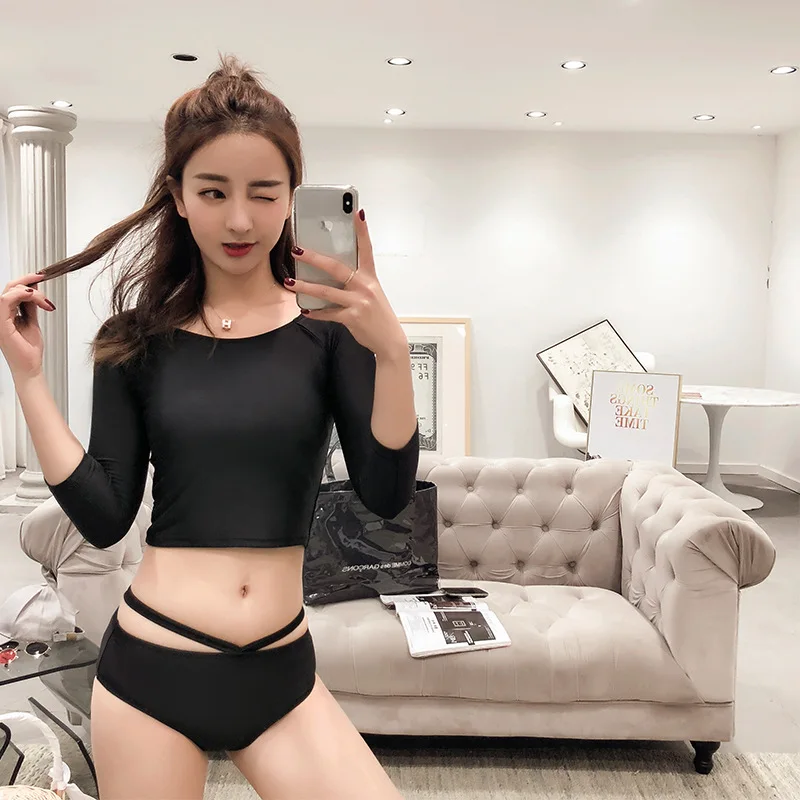 

Retro South Korea High-waisted Bikini Split Type-Bandage Cloth Bathing Suit Women's Conservative Slimming Long Sleeve Sports Hot