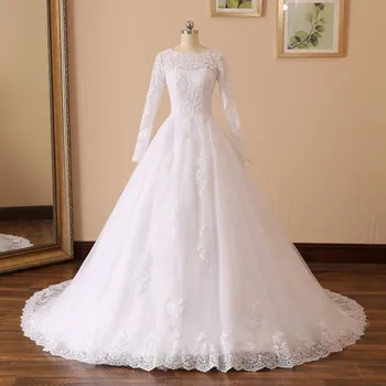 

YQS011 Robe De Mariee New Arrival A Line Long Sleeves Wedding Dress Appliques Lace Wedding Gown Custom Made