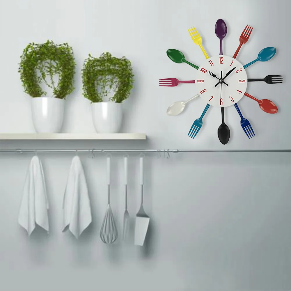 

Aimecor Multicolor Home Decoration Cutlery Kitchen Utensil Spoon Fork Clock Wall Clock Stainless Steel Knife And Fork Wall Clock