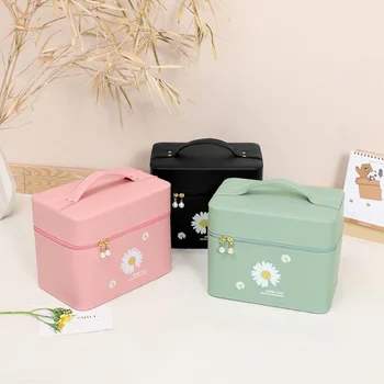

Portable Cosmetic Case Custom PU Leather Makeup Bag Large-Capacity Cosmetic Storage Box Korean-Style Travel