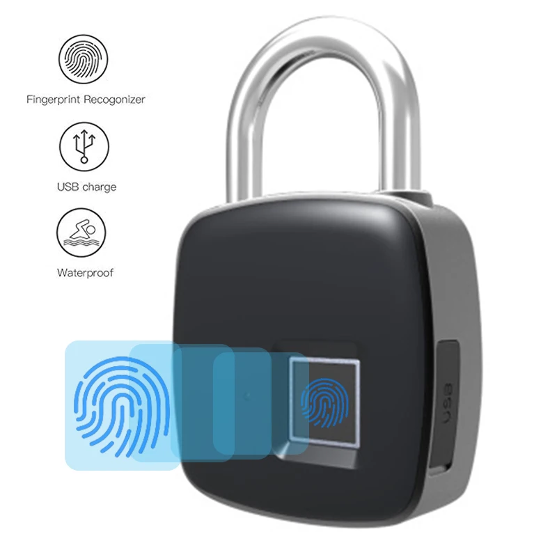 

Fingerprint Padlock USB Rechargeable Smart Keyless Fingerprint Locks Waterproof Anti-Theft Security Padlock Luggage Case Lock