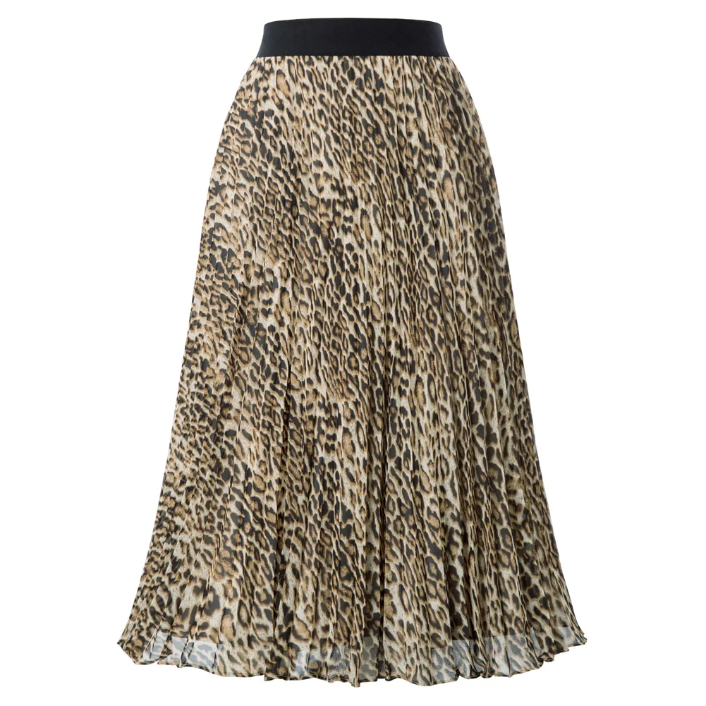 Beige Leopard Kate Kasin модная женская плиссированная однотонная длинная эластичная юбка с высокой талией, винтажные Элегантные повседневные вечерние длинные юбки для девушек - Цвет: Beige Leopard