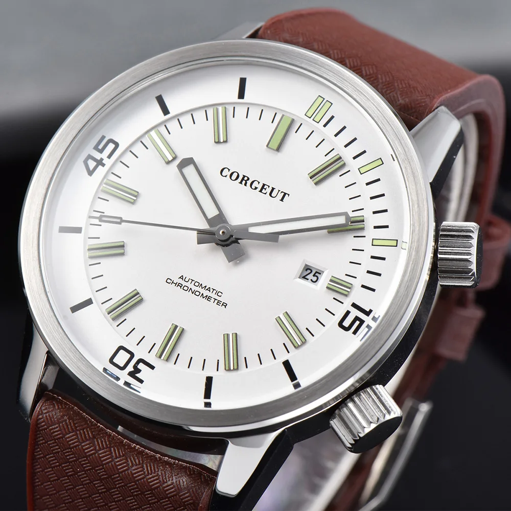 Corgeut 44,5 мм автоматические механические мужские часы с черным циферблатом от ведущего бренда, роскошные часы с датой, мужские резиновые спортивные светящиеся водонепроницаемые часы
