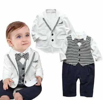 

Clothes Baby Boy Wedding Christening White Tuxedo Outfit Suits+Jacket Dress Set Stripe Print Casual Fashion