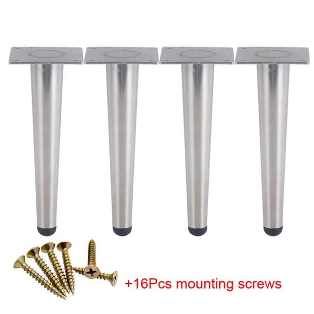 4pcs Metal Furniture legs Straight Cone And Oblique Cone Table Leg Sofa Chair Leg coffee tables Furniture fittings,15/20/25/30CM Silver straight 20cm