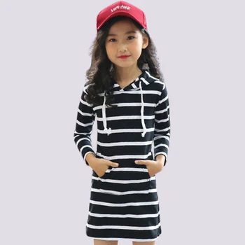 

Dresses For Girls Striped Party Dress For Kids Girl Long Hoodies Kids Dress Spring Autumn Casual Cotton Clothes For Girls School