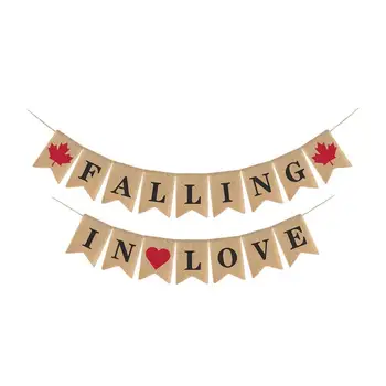 

1PC Wedding Decorative Banner Autumn Wedding Banner Decor Photographing Props Linen Cloth Pull Flag For Party Banquet Wedding