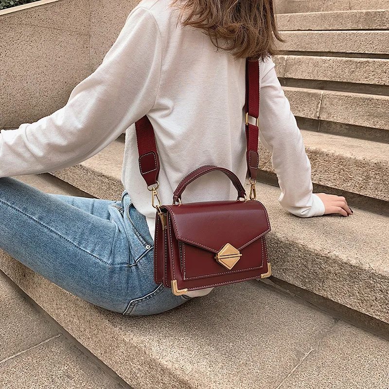 

Bag Women's 2019 New Style Korean-style Fresh Solid Color One-Shoulder Cross-body Soft Wide-Strap Square Sling Bag a Generation