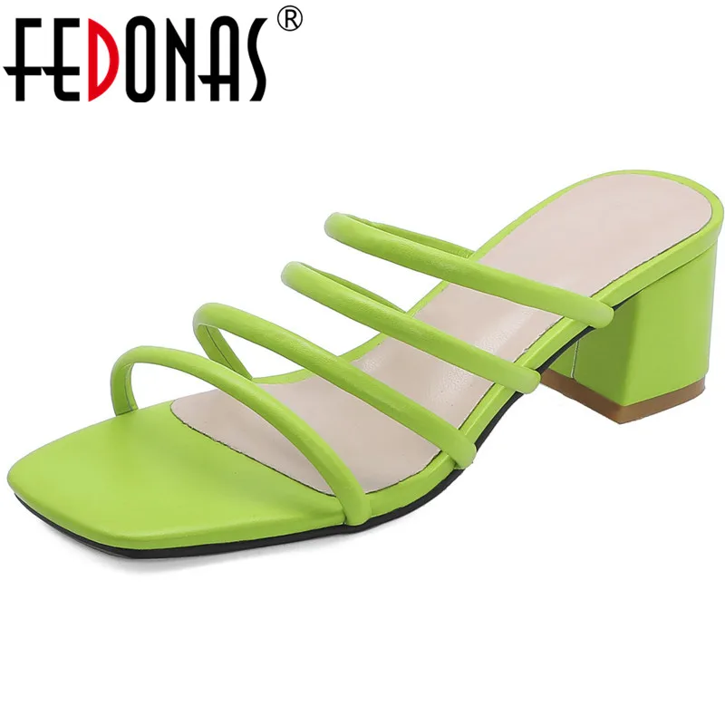 

FEDONAS 2020 Women Sandals Prints High Heels Spring Summer Prom Shoes Concise Slipper Woman Round Toe Heels Pumps New Sandals