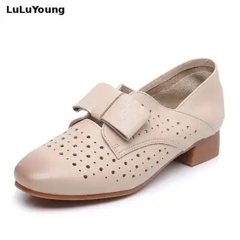 

Summer New Low Heel Hollowed-out Cowskin Genuine Leather Shoes Women's Flats Casual Shoes Oxford
