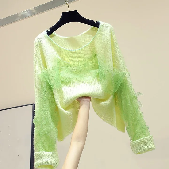 WHITNEY WANG осень мода уличная кружева лоскутное свитер женский джемпер sueter mujer invierno