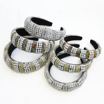 

Hand Made Baroque Beaded Thick Sponge Headband for Woman Luxury Full Colorful Crystal Wide Hair Hoop Brida Wedding Tiaras Crowns