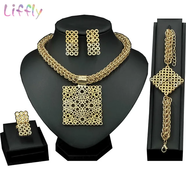 Style 3 Liffly Модные Ювелирные наборы из Дубаи для женщин, свадебный подарок, золотой нигерийский Свадебный Африканский бисер, ювелирный набор, Брендовое ожерелье, серьги - Окраска металла: Style 3