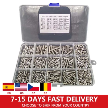 

500pcs/Lot M3 M4 M5 Stainless Steel 304 Hexagon Socket Head Cap Socket Screw Bicycle Hex Bolt Nut Screws Set Assortment Kit