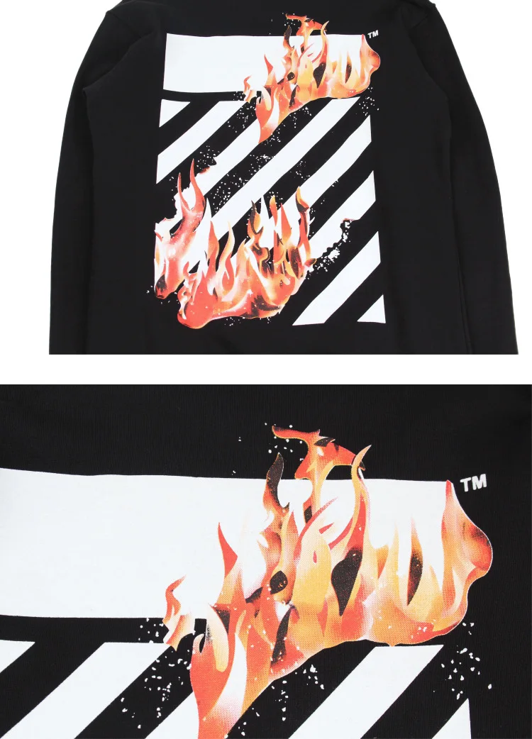 OFF-WHITE круглый воротник, ручная работа, пламя, длинный рукав, свободная Уличная Повседневная Женская Мужская толстовка, пальто