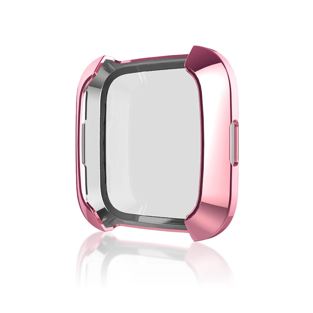 Soft TPU Silicone Plating Case Cover For Fitbit Versa 2 Full Screen Protector Case On Fit bit Versa2 Smartwatch Protective Coque - Color: Pink