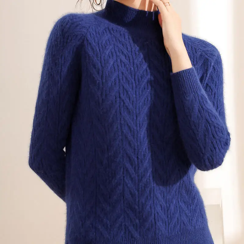 Горячая распродажа Женские свитера и пуловеры кашемировые трикотажные джемперы женские зимняя новая модная одежда с круглым вырезом - Цвет: Тёмно-синий