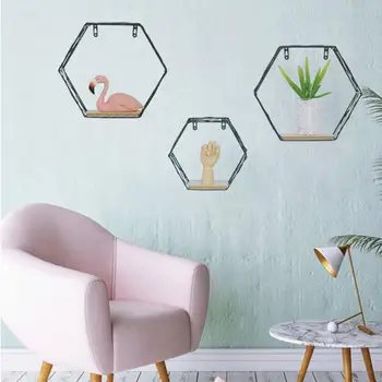 

Modern Hexagonal Shelf Home White/Black Innovative Wall Display Shelf Living Holder Iron Storage Rack Hanging Decorate