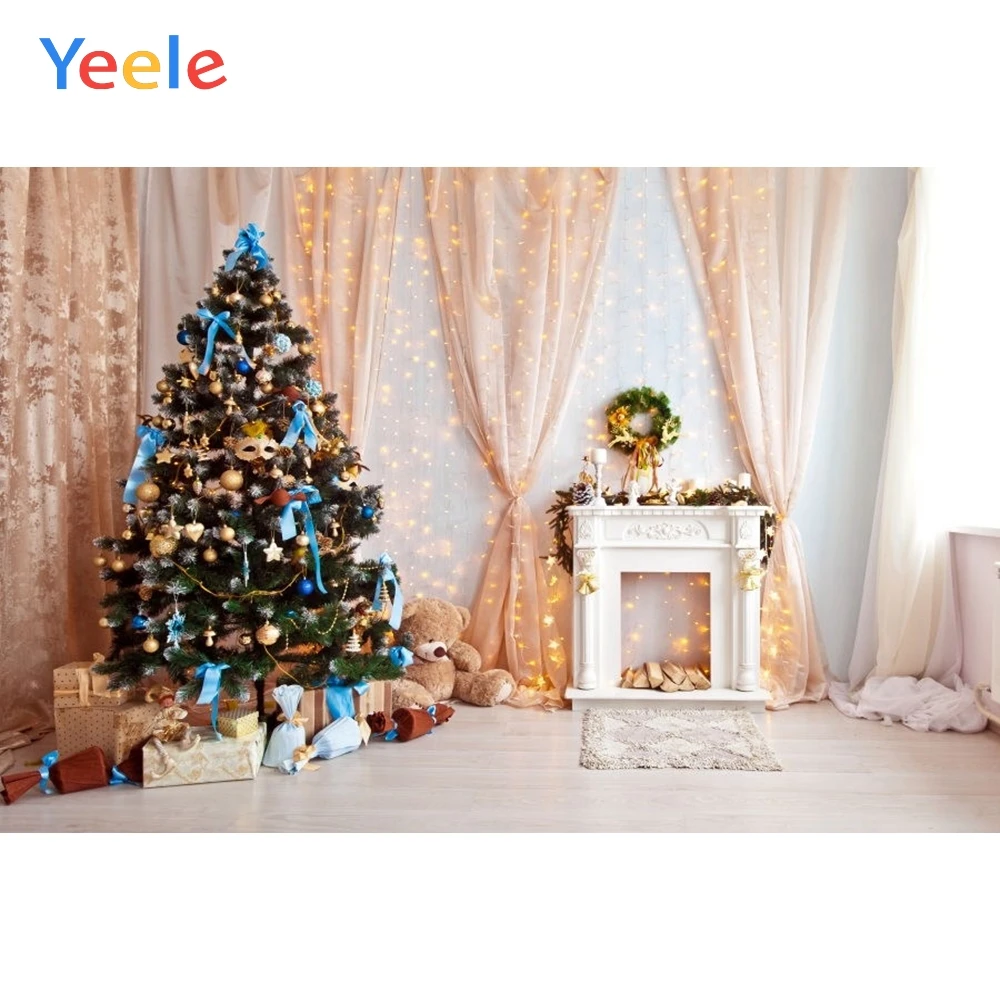 

Yeele Christmas Backdrop Tree Curtain Gift Indoor Baby Birthday Party Customized Vinyl Photography Background For Photo Studio
