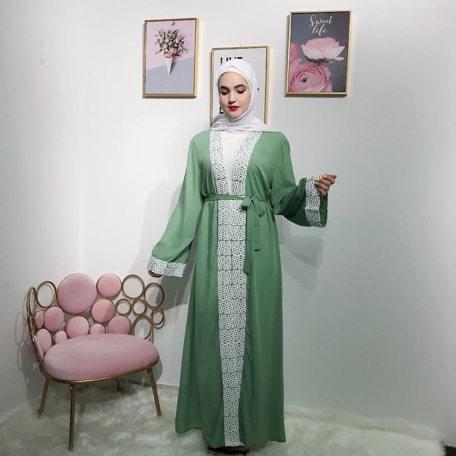 LR37Islam мусульманская одежда платье кардиган-кимоно восточный женский халат Турция Дубай Катара Femme