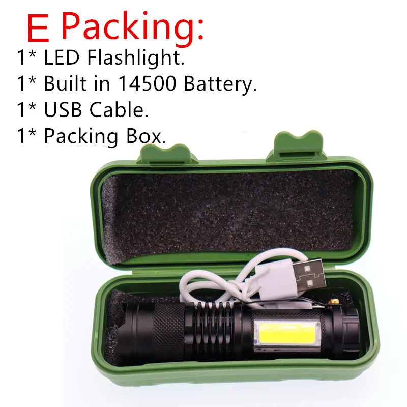 E Packing Мини переносная Рабочая лампа XPE+ COB Светодиодный фонарь, фонарь с зумом, зарядка через USB+ 1* Встроенный аккумулятор 14500 - Испускаемый цвет: E Packing