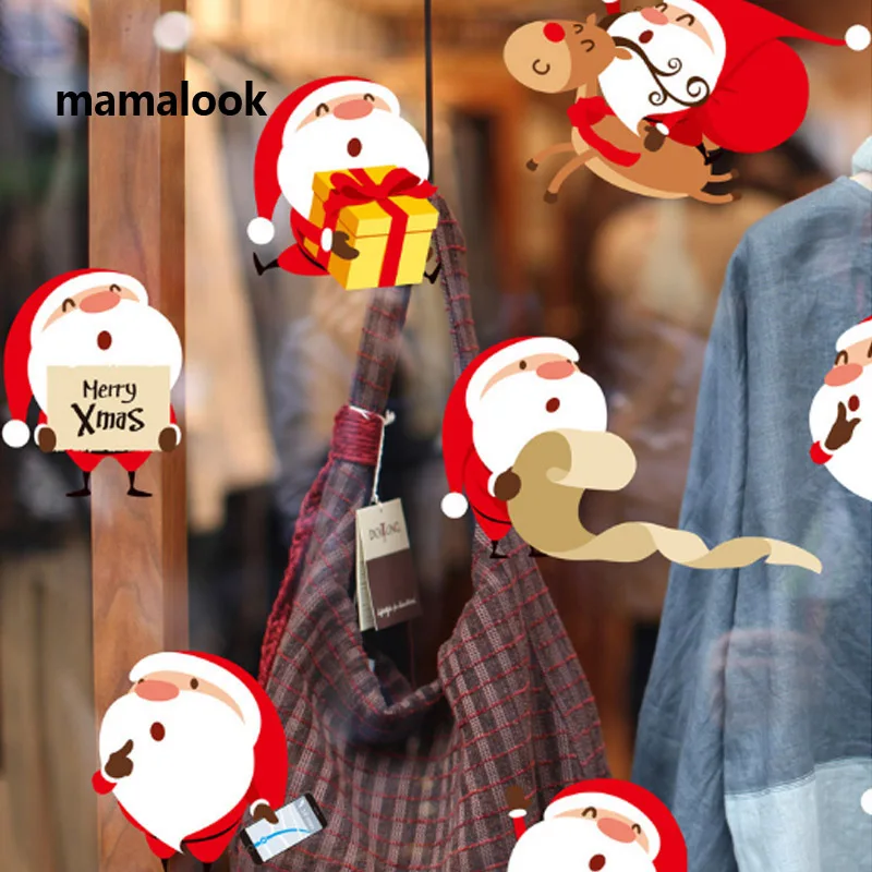 

Merry Christmas Cartoon Santa Claus Vinyl Wall Stickers New Year Glass window Home Decor Art Decals 3D Wallpaper Mural Poster