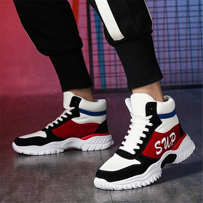 

Men's high-top shoes fashion wild Gaobang thick-soled men's shoes outdoor running shoes men's color matching casual shoes