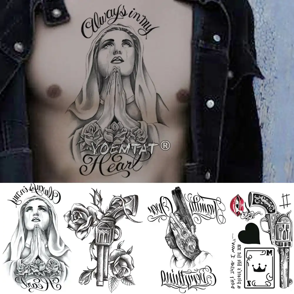 Praying Angel Arm Temporary Tattoo Sticker Gun Rose Flower Waterproof Tatto Love And Peace Body Art Fake Tatoo Men Women Temporary Tattoos Aliexpress