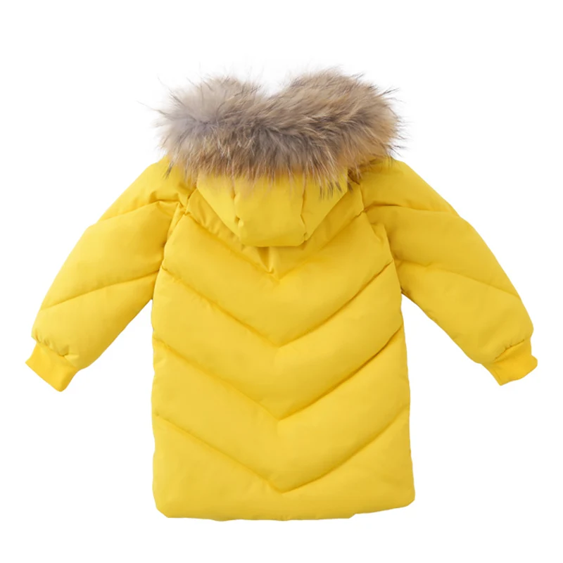 Fashion Children Winter Down Cotton Jacket Girl Clothing Kids Clothes Warm Thick Parka Fur Collar Hooded Long Coats Outfits