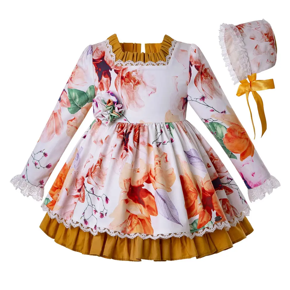 Pettigirl/комплект одежды с объемным цветочным принтом для маленьких девочек с чепчиком+ PP брюки+ платье для малышей эксклюзивная одежда для маленьких девочек - Цвет: As picture