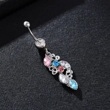 Новая нержавеющая сталь Красочные горный хрусталь Кристалл пупка кольцо болтаются пупка тела ювелирные изделия-пирсинг кисточкой