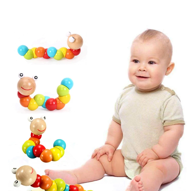 

Colorful Wooden Caterpillar Kids Educational Puzzle Baby Toys Insect Fingers Flexible Training Twisting Cute Worm Children Gifts