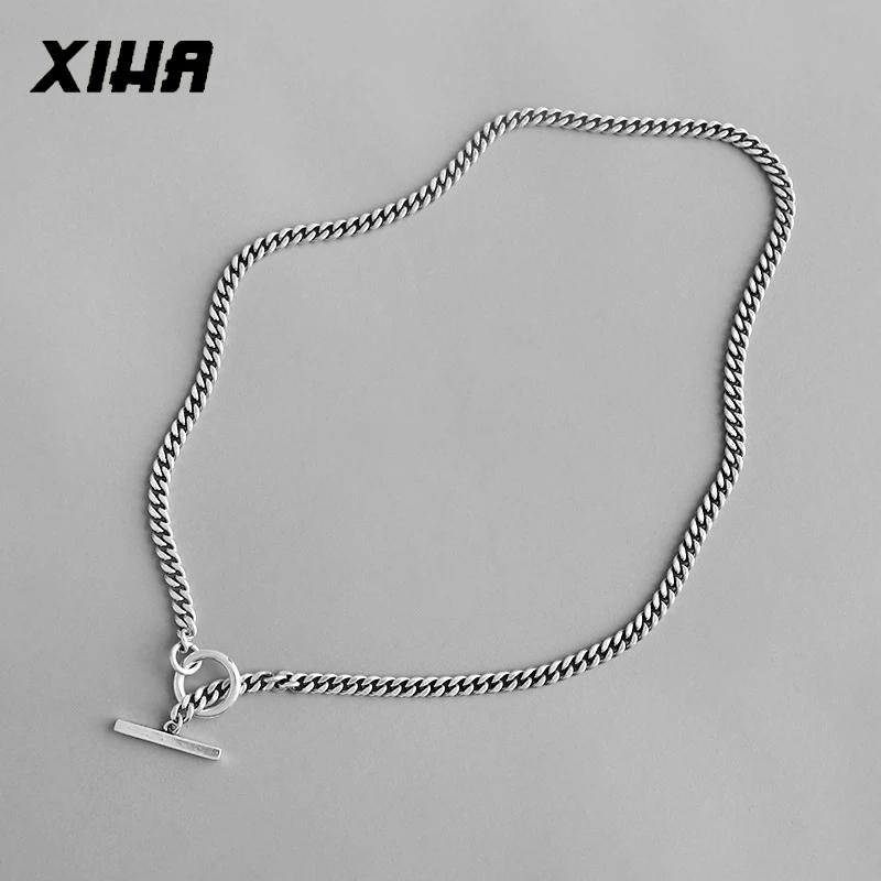 XIHA Аутентичное Серебряное колье 925 пробы ожерелье для женщин Круглый Круг геометрические серебряные ожерелья хип хоп Роскошные ювелирные изделия