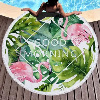 

Round Sandbeach Bath Towel Print Flamingo Beach Towel Microfiber Fabric Bathroom Bath Outdoor Swim Towel X3324